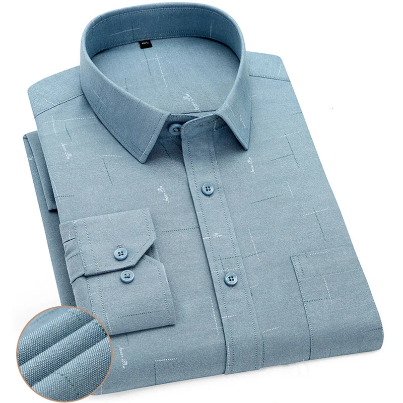 2022 New Mens Formal Dress Shirts Long Sleeve Blue Cotton Business Slim Fit Office Non Iron Male Casual Work Shirt Man