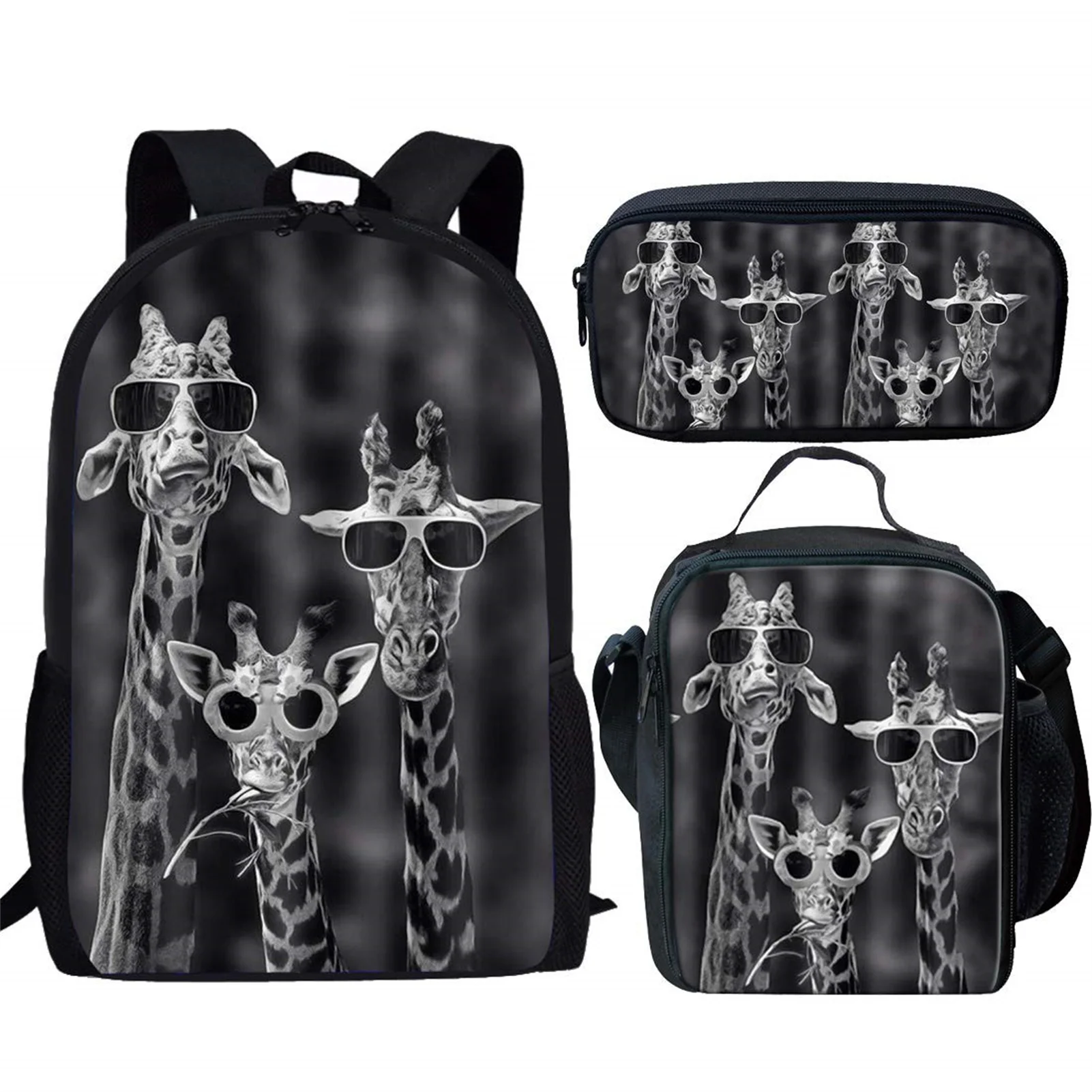 Belidome 3Pcs School Bags for Teen Girls Funny Giraffe Print Casual Women Backpack Bookbag for College Student Mochila Infantil