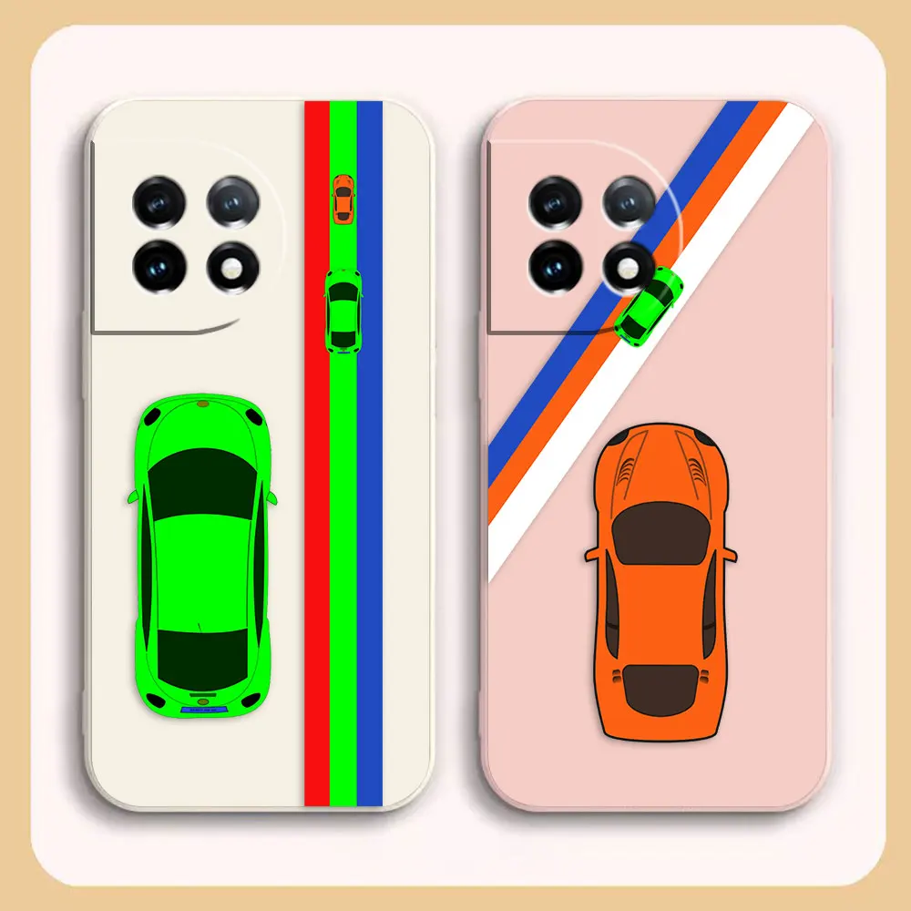 Phone Case For Oneplus 11 10 9 9R 9RT 8 8T 7 7T 5 5T 6 ACE 2 2V NORD Pro Liquid Case Cover Funda Cqoue Shell Cartoon Sports Car