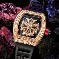 luxury diamond watch men fashion mechanical watches male hollow dial luminous tonneau clock mans women relogio masculino hombre