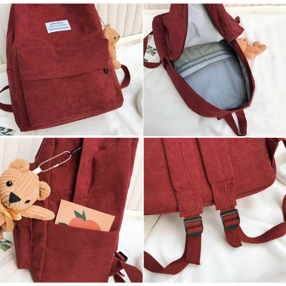 Retro Women's Backpack Solid Color Striped Corduroy Student School Bag School Leisure Travel Fashion Large Capacity Backpack