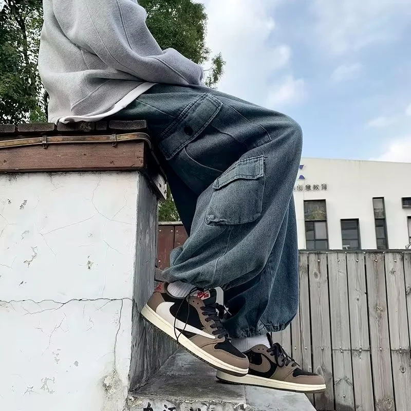 Blue High Waist Women Jeans American Vintage Hip-Hop Denim Trouser Buttons Design Straight Summer NEW Mom Denim Wide Leg Pants