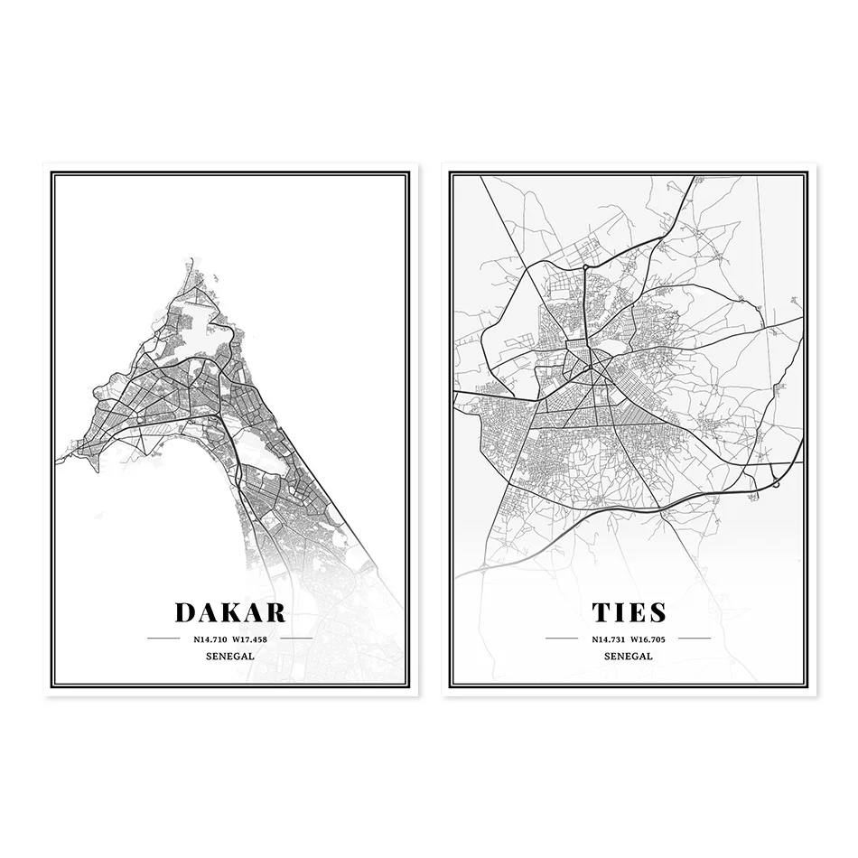 Сенегальные Галстуки Дакар городские карты картины на холсте винтажные