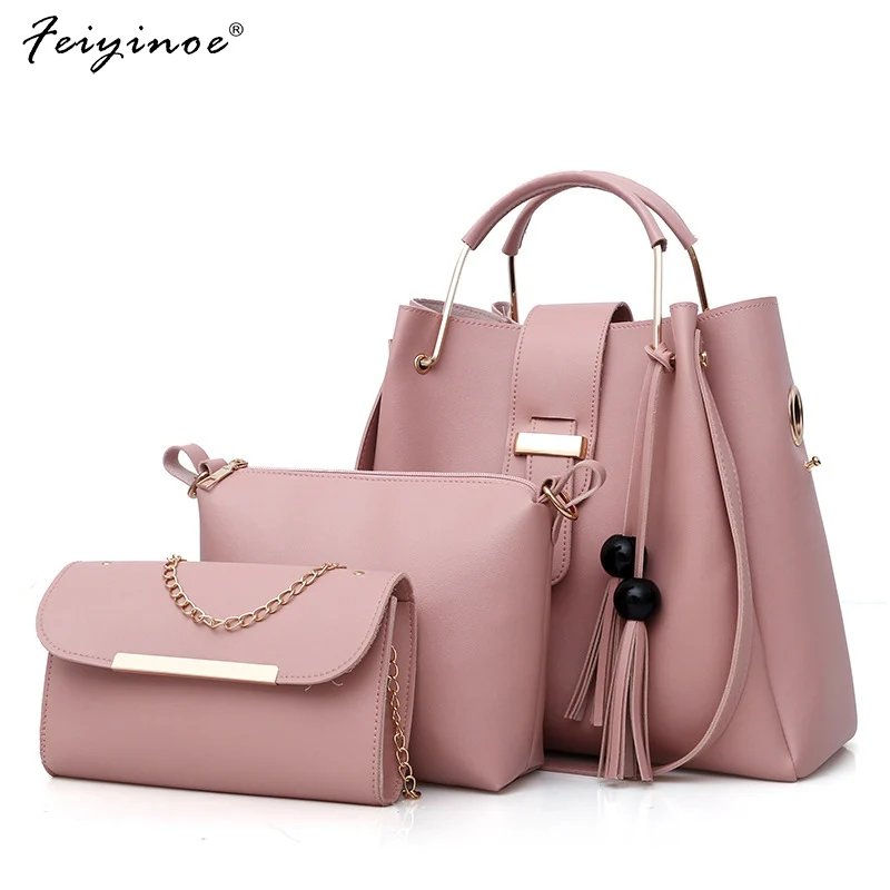 

3pcs/sets Women Handbags Leather Shoulder Bags Tote Bag Tassel Bucket Purses Handbags Tassel Large Capacity Casual Female Soft
