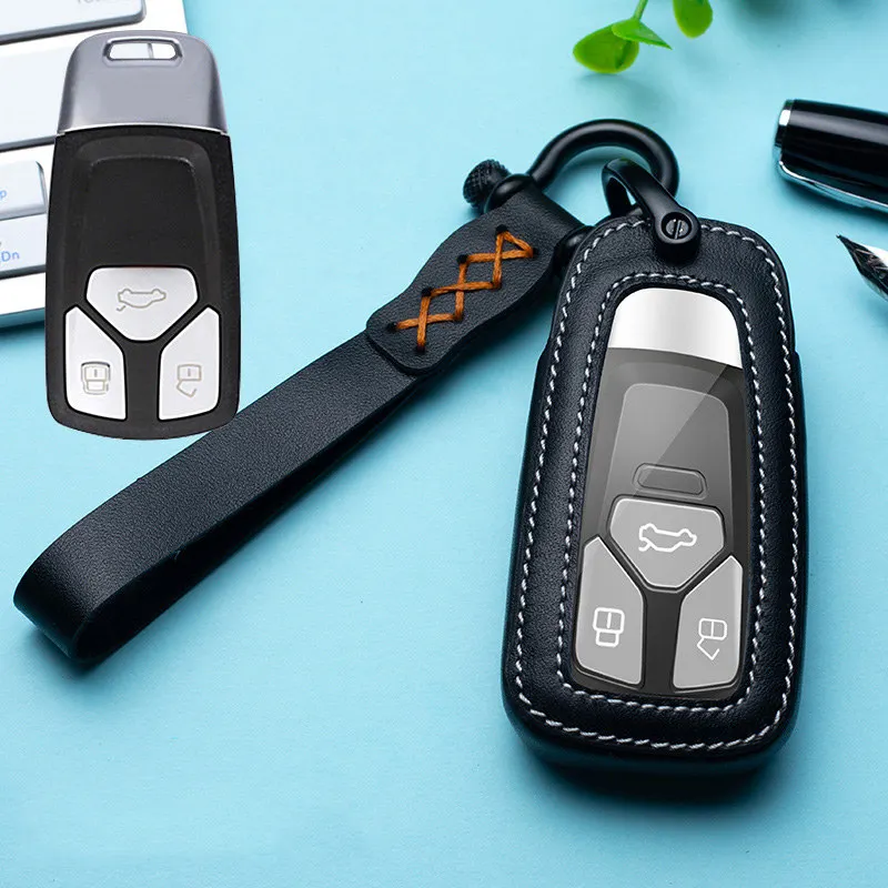 

Leather Car Key Cover Case fob for Audi A6 A5 Q7 S4 S5 A4 B9 Q7 A4L 4m TT TTS RS 8S 2016 2017 2018 Accessories Ring