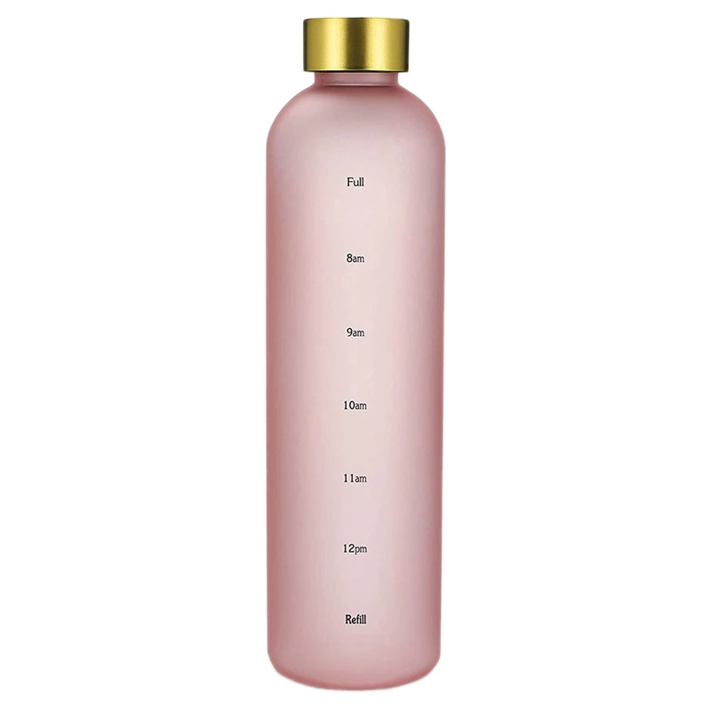 

Plastic Space Cup Large-Capacity Transparent Frosted Water Cup Copper Lid Water Bottle With Time Marker 1000ML