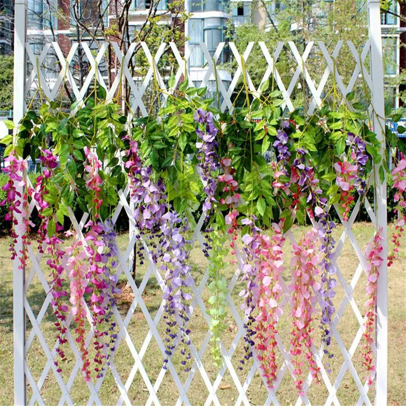 

Wisteria Artificial Flower Vine Wreath Wedding Arch Decoration Fake Plant Leaf Rattan Trailing Fake Flower Ivy Wall Party