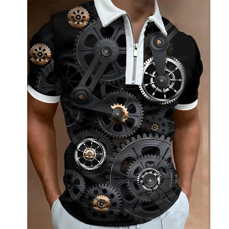 

2022 New Zip Polo Shirt Men Cotton Short Sleeve 3D Printed T-Shirt High Quality Slim Fit Casual Golf Polo Shirt