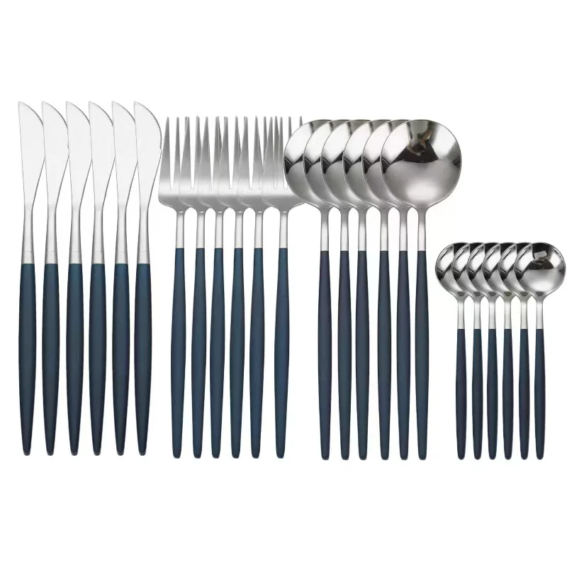 

24 PCS Fork Spoon Knife Stainless Steel Cutlery Set Silverware Tableware Chopsticks Dinnerware IceTea Spoon Flatware Set
