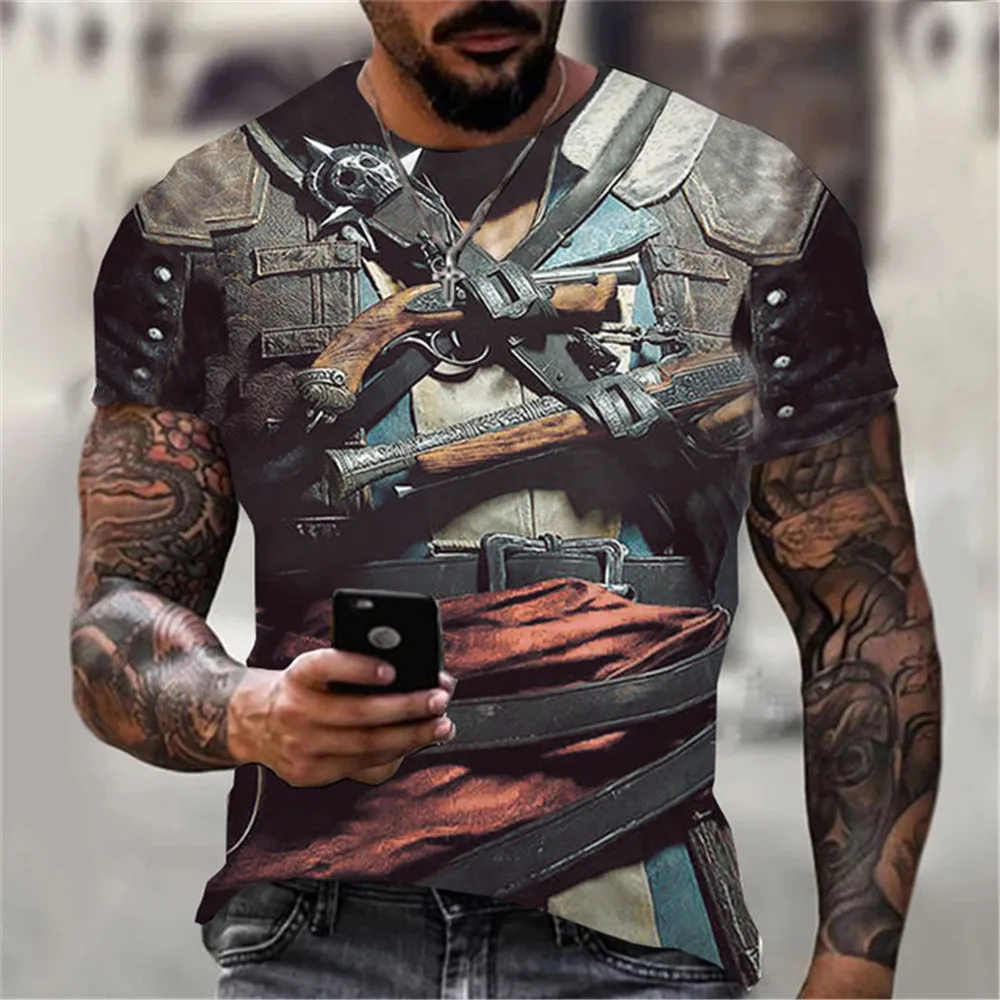 

3D Printing Fashion Fake Two-Piece Casual Top Summer Men's T-shirt Fun Clothing Short Sleeved Large T-shirt Harajuku T-shirt