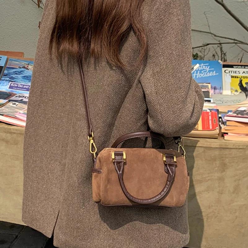 

Fashion Women's Small Cylinder Shoulder Bag Vintage Matt Leather Ladies Top-handle Handbags Casual Female Purse Messenger Bags
