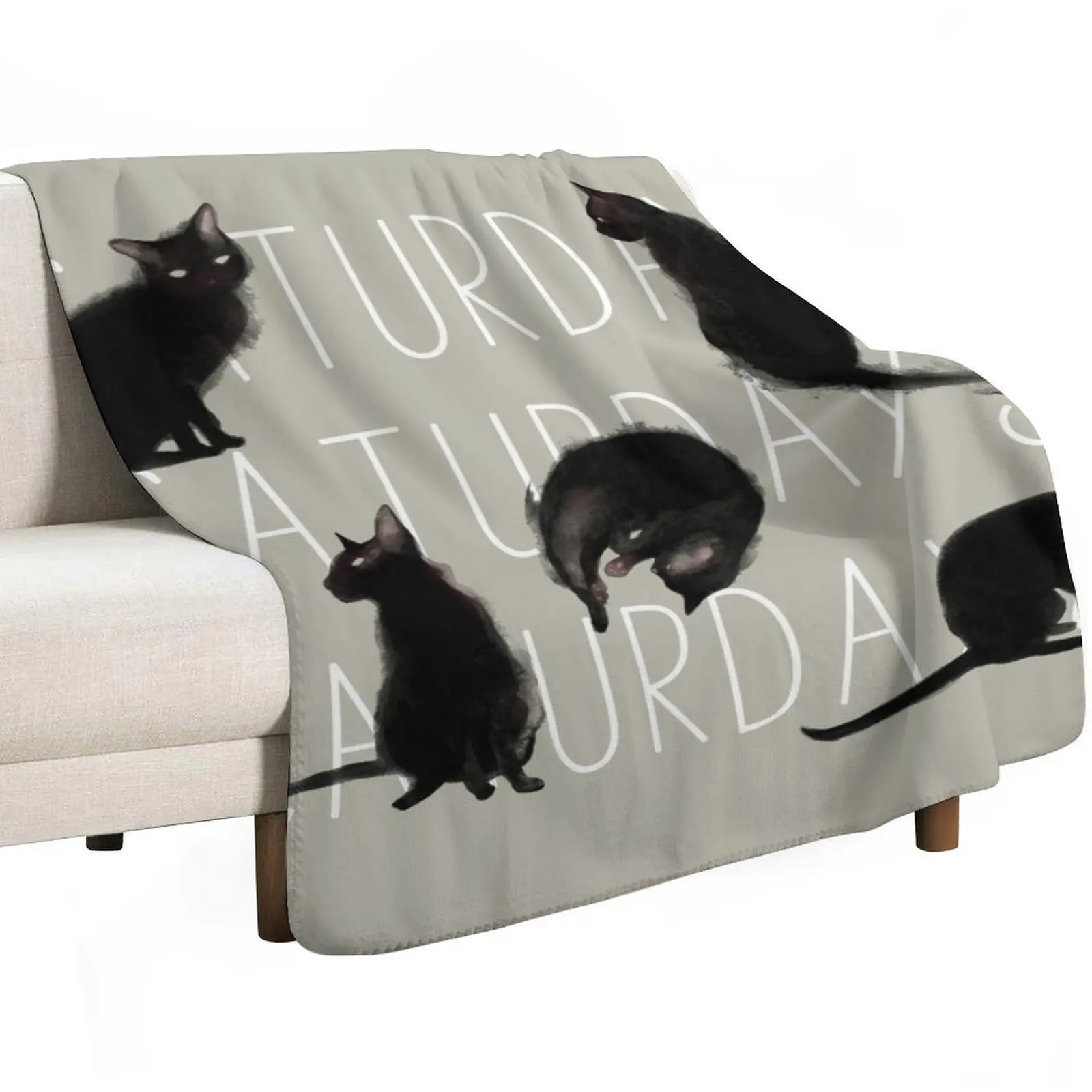Фото Плед Caturdays с изображением черной кошки, уютный плед, подарок на день рождения для него и для нее №2