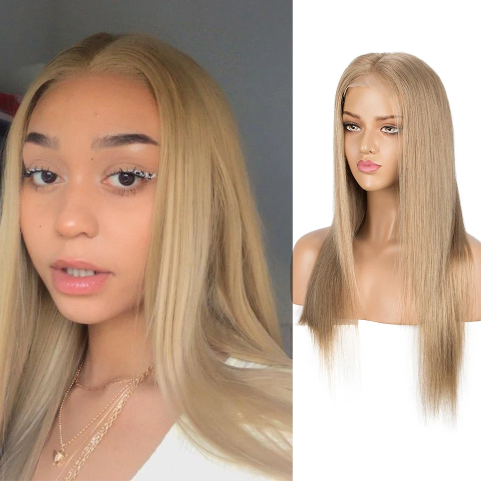 Sleek Gold Blonde Colored Human Hair Wigs 13X6X1Lace Front Brazilian Hair Wigs 22 Inch Long Pink Straight Cosplay Wig For Women