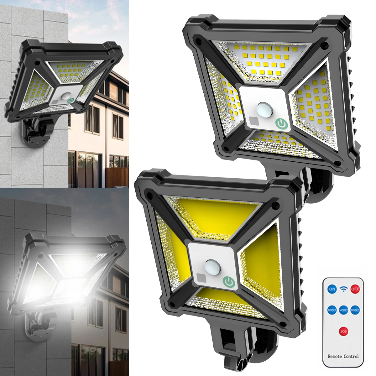 

New 76 LED Solar Motion Sensor Light IP44 Waterproof LED Security Flood Lights with Remote Control 4 Modes Reusable Wide