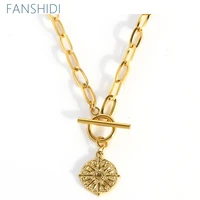 fanshidi sun necklace for women metal medallion necklaces stainless steel toggle choker collier femme