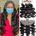 30-дюймовые волнистые пучки волос с фронтальной бразильской лентой 5x5, наращивание волос с драгоценным камнем, 13x 4 искусственных пряди с фронтальной