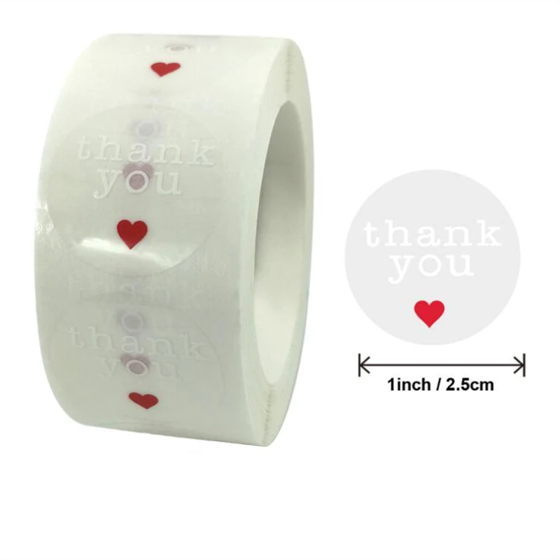 

500PCS Red Heart Thank You Stickers Labels Transparent PET Sticky Sticker Decorative Scrapbook Sealing Stationery Supplies