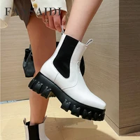 fansaidi fashion white womens shoes matin boots buckle winter new genuine leather 6cm flats ankle boots short boots
