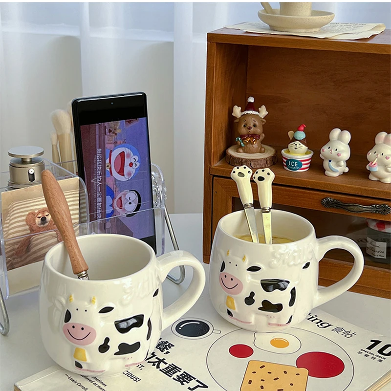 

Cow Ceramic Mug Student Couple Water Caneca Breakfast Advanced Sense Light Luxury Coffee Lotus Root Powder Relief Tazas