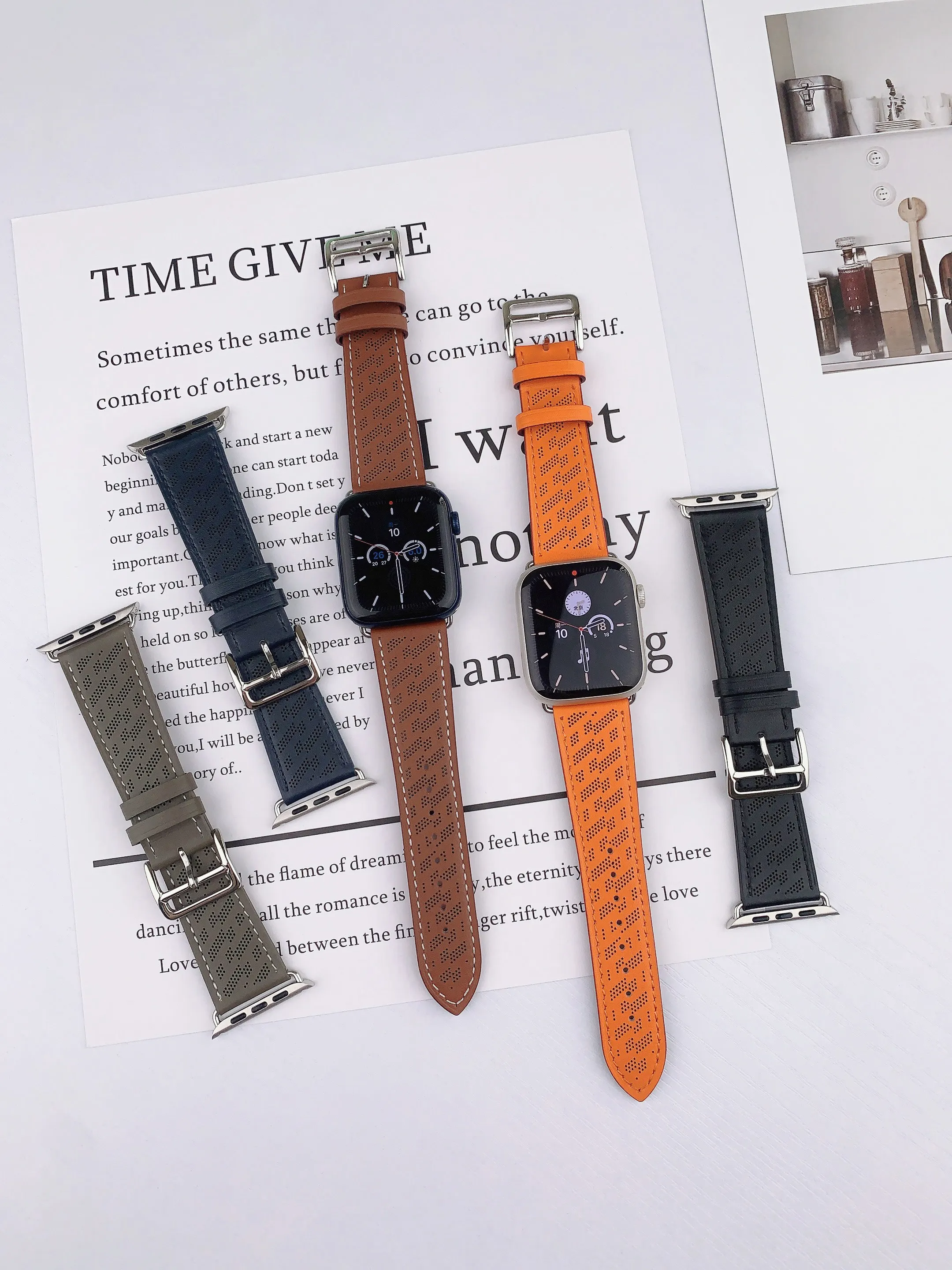 LoGo Leather strap For Apple watch band 49mm 44mm 45mm 40mm 38mm wristband correa bracelet iWatch series 8 7 Se 6 5 4 3 ultra