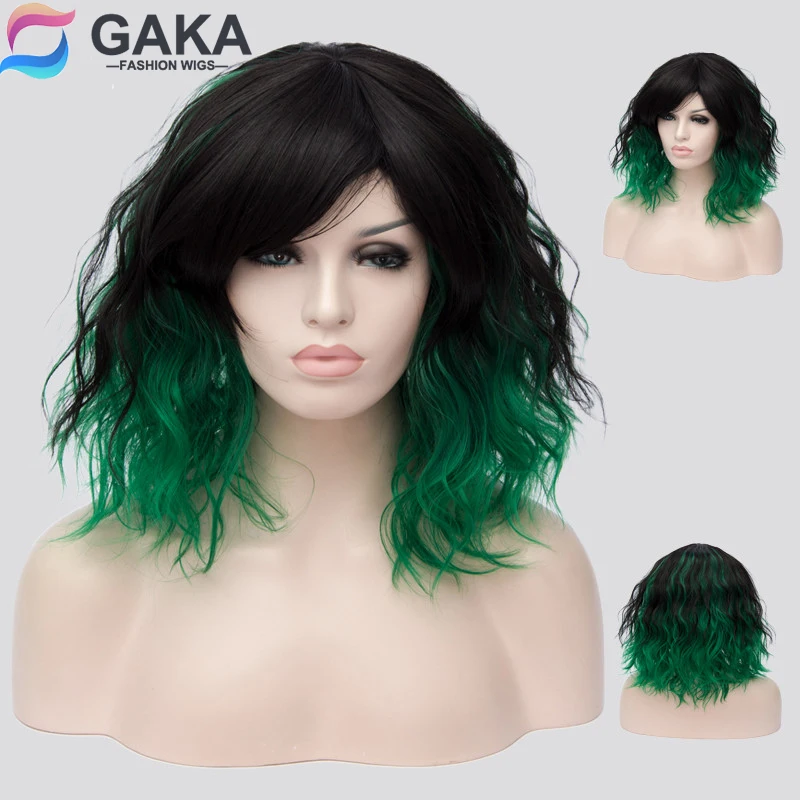 GAKA-Peluca de cabello sintético para mujer, cabellera artificial rizado con flequillo lateral Natural, color rosa, resistente al calor, para Cosplay