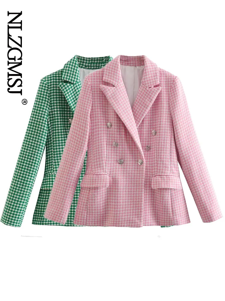 

Nlzgmsj Za 2022 Tweed Blazer Women Office Casual Blazer Woman Vintage Long Sleeve Jacket Female Double Breasted Fitted Coat