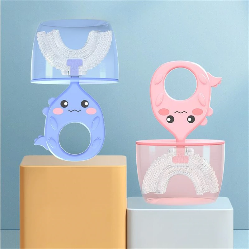 

Baby Toothbrush Children U-Shaped Child Toothbrush Teethers Silicone Soft Baby Brush Kids Teeth Oral Care Cleaning with Cover