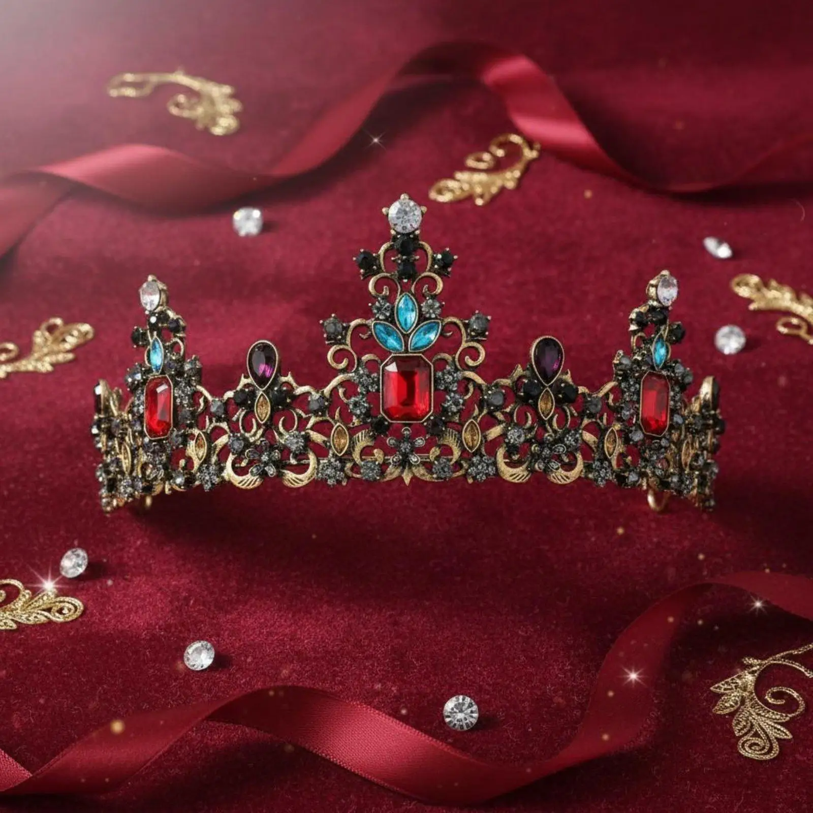 Фото Роскошная свадебная корона из сплава, украшенная стразами, золотая тиара для невесты, аксессуар для свадебной фотосессии. №4