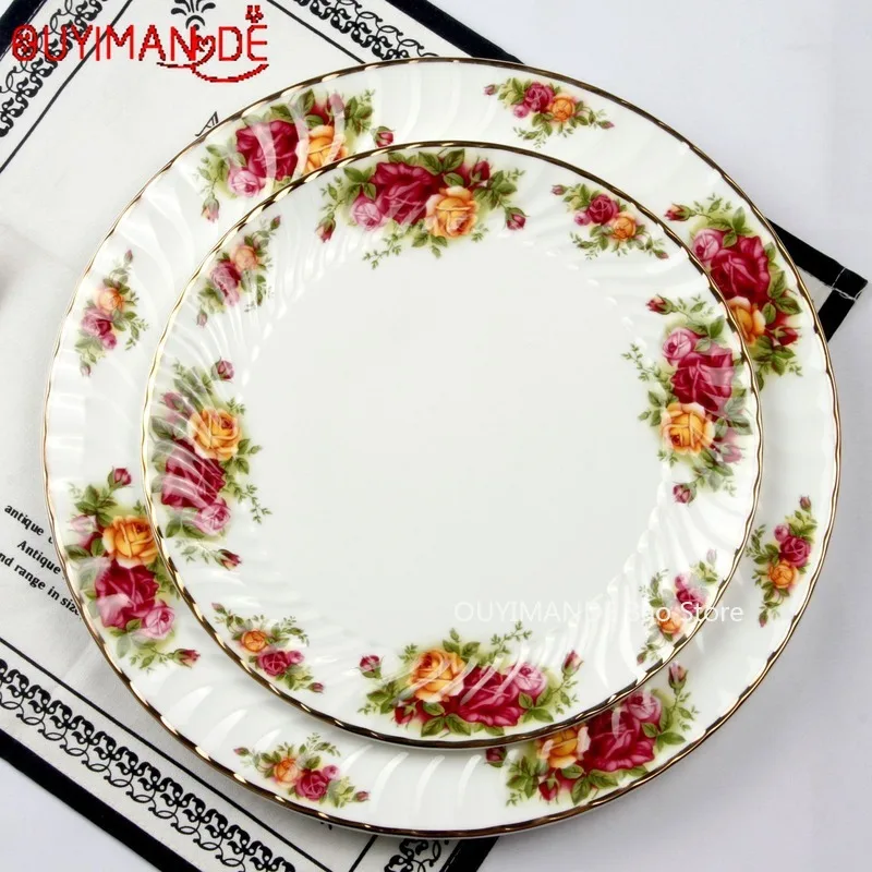 

Chinese Bone China Kitchen Plate European Retro Household Tableware Plate Dinner Plate Western Food Plate Set