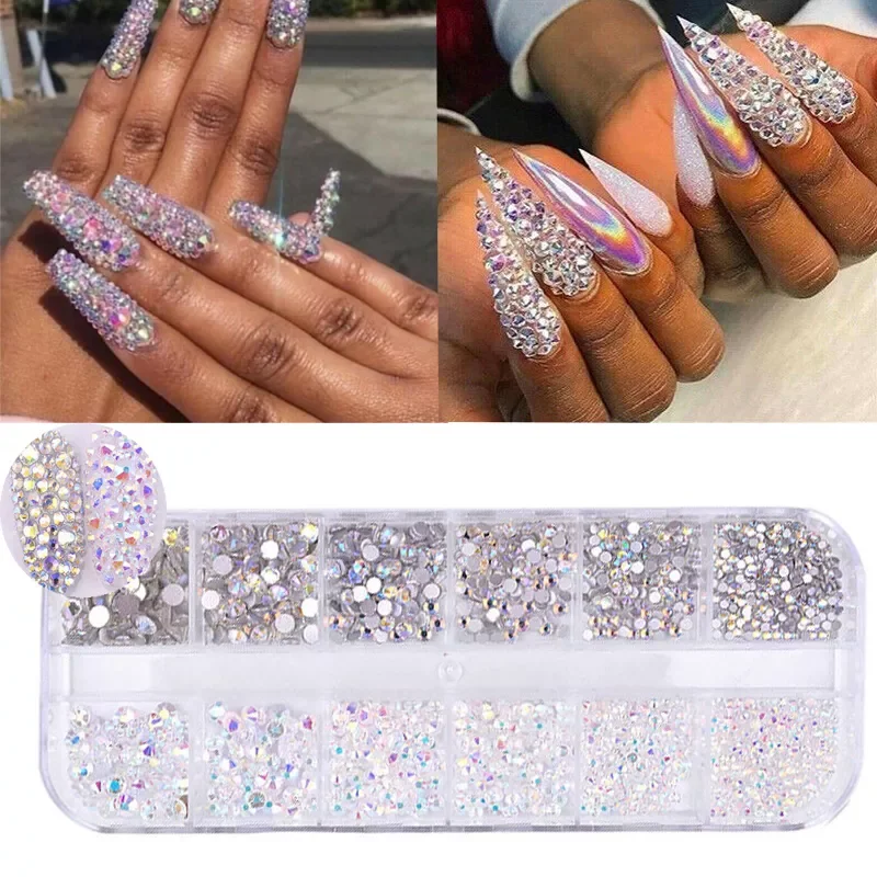 

boxes / set of AB crystal rhinestone diamond gem 3D glitter nail art decoration beauty