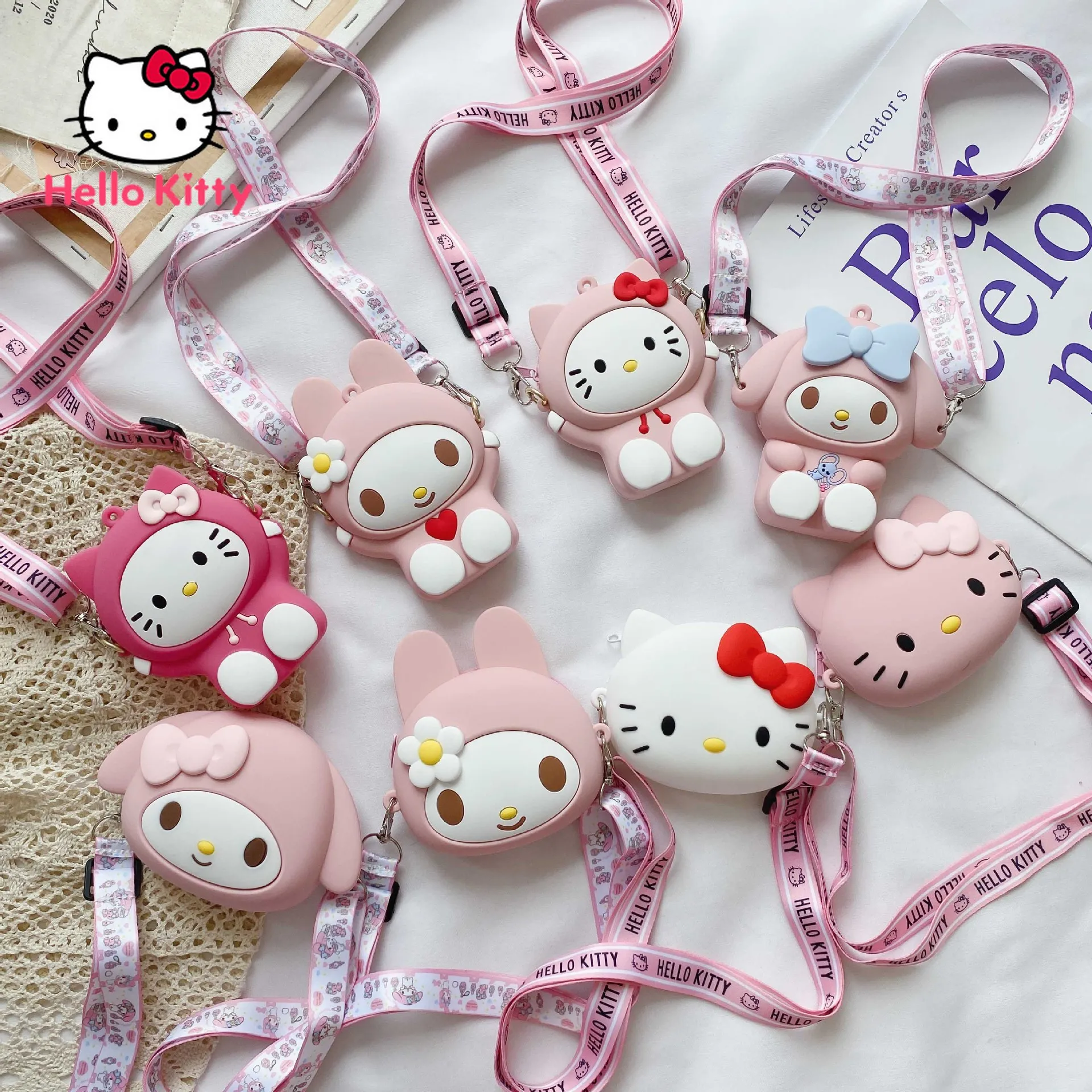 

Кошелек для мелочи Hello Kitty, силиконовая сумка через плечо, милая мультяшная сумка-мессенджер, портативная детская мини-сумка для дам с ремешк...