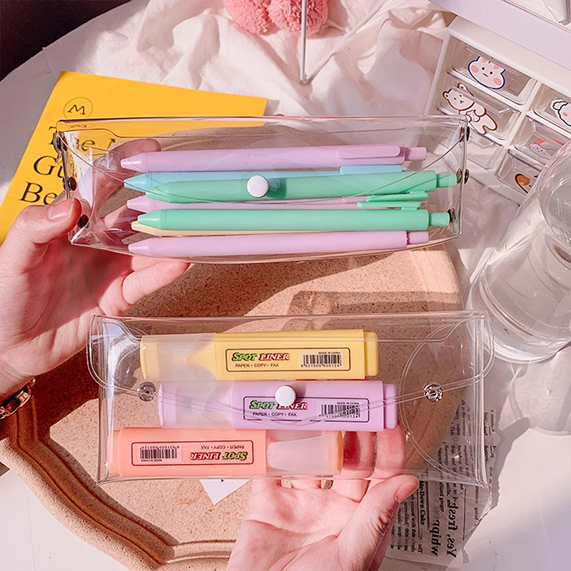 

1Pcs Transparent PVC Stationary Organizer Stationery Pen Holder Cute Pencil Case Office Supplies Desk Accessor