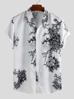 2022 summer new cotton beach mens cardigan printed casual plus size mens short sleeve shirts lapel fashion slim mens tops