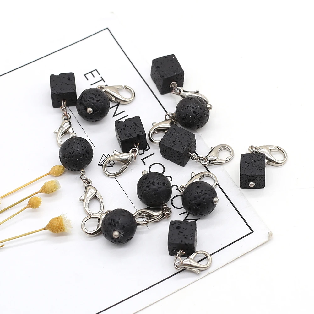 

2 Pcs Natural Stone Pendants Square Black Lava Rock Pendant Charm for Jewelry Making Gift Key Chain Accessories Ornament Pendant