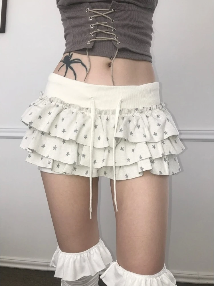 Фото Юбка HOUZHOU Y2k Star Ruffles с оборками и многослойным дизайном, женская мини-юбка в корейском стиле Kawaii на шнурке, модная милая плиссированная юбка №1