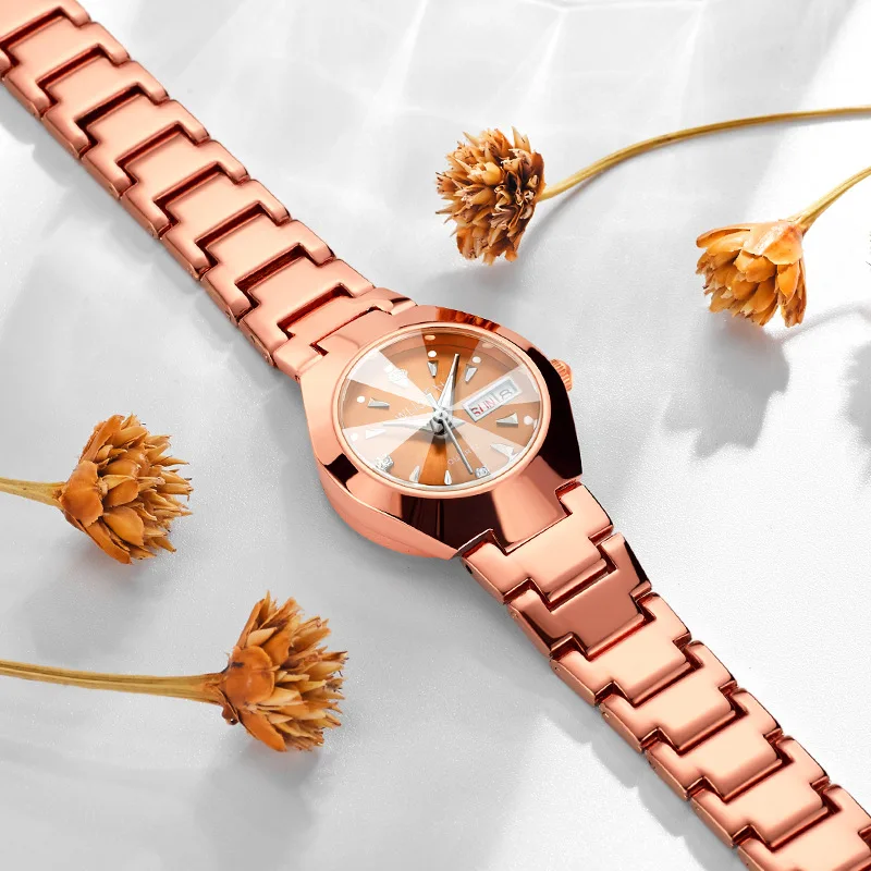 Women's watch new girls' watch fashion quartz watch steel belt double calendar women's watch a piece of hair