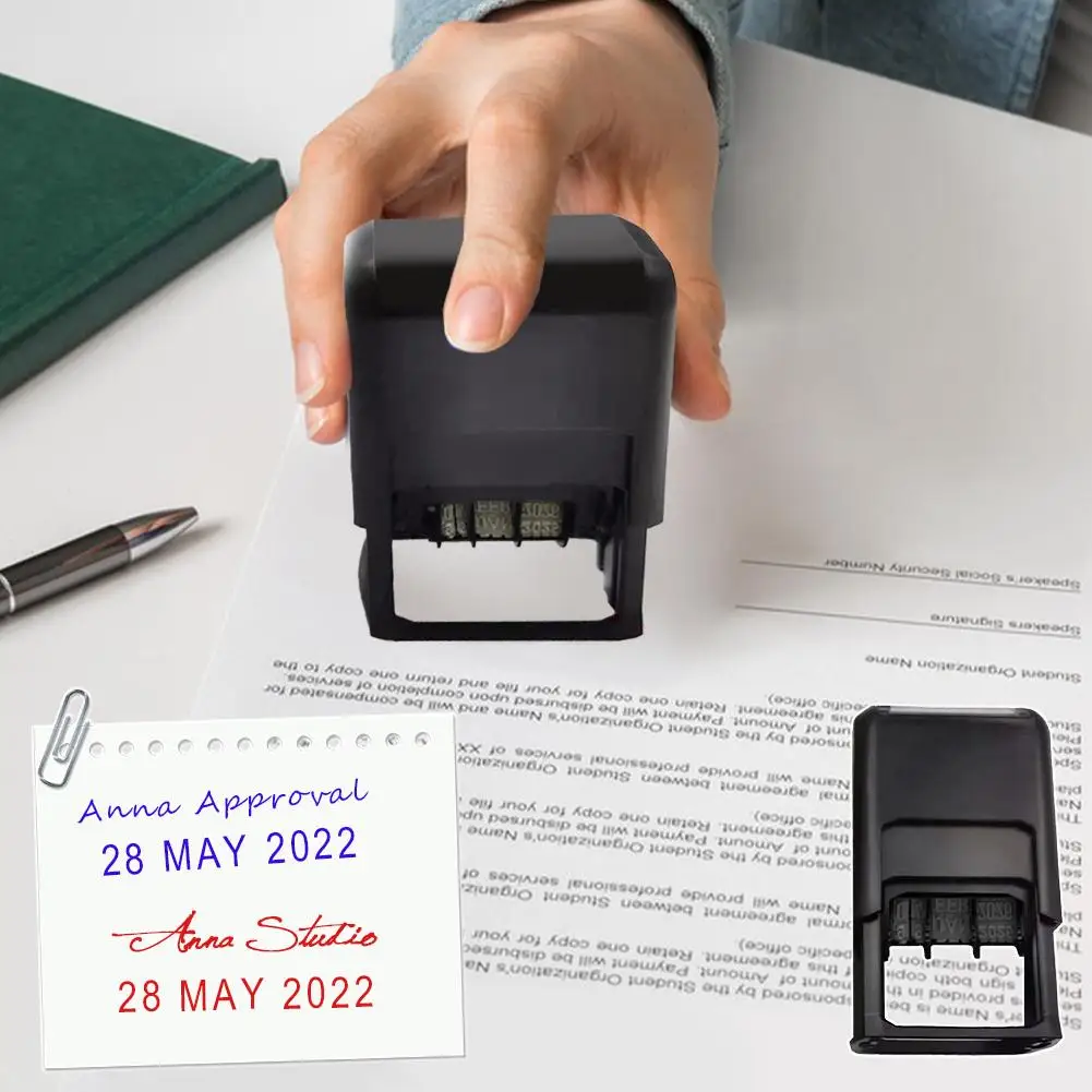 

Self-Inking Date Stamp With Signature Custom Text Printing Seal Adjustable Combination Date Text Typeface Custom Ink DIY P0U7