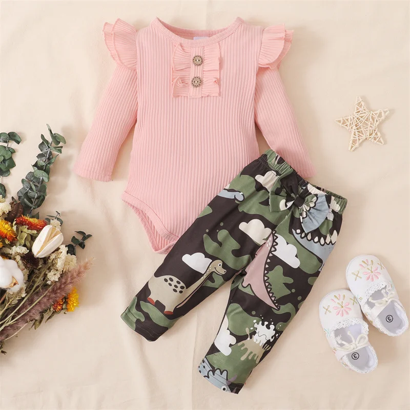 

Hibobi Design 2Pcs Suit Newborn Baby Girls Camouflage Romper Infant Toddler Long Sleeve Jumpsuit & Pants Baby Clothes Autumn