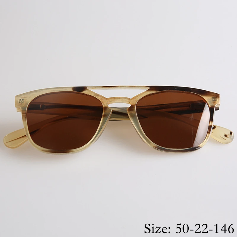 Limited Edition Vintage Double Bridges Sunglasses Natural Buffalo Horn Frame UV400 Polarized TAC Lens Women Men High Quality