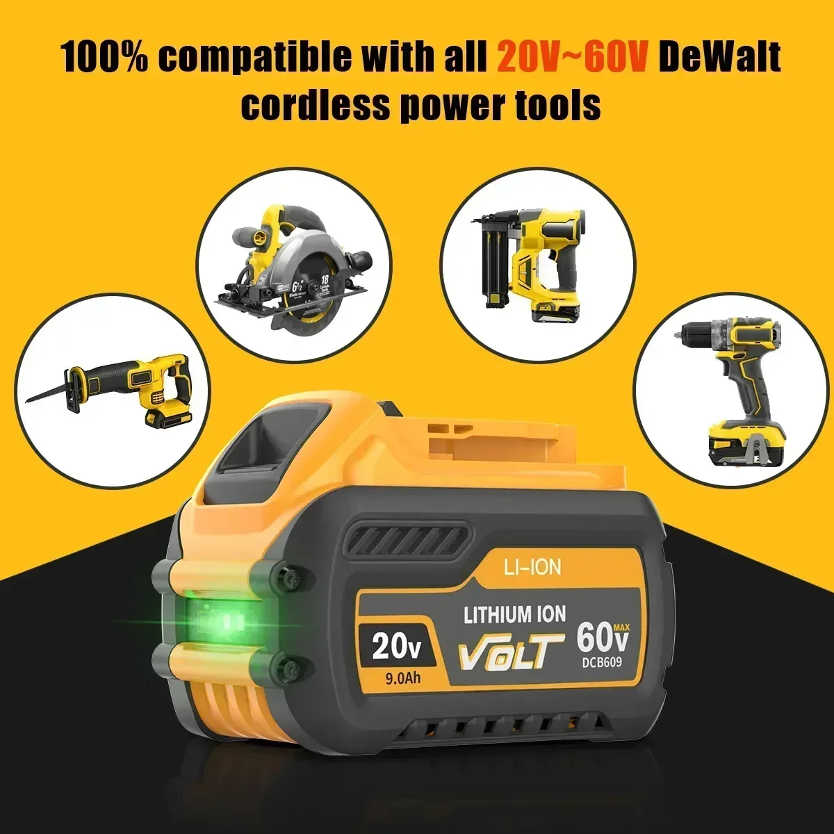 Фото RT GO для Dewalt FLEXVOLT 20 В/60 В MAX аккумулятор 9 Ач DCB609 литий-ионный DCB606 DCB612 DCB609 DCB205 DCB200 DCB182 Batería для Dewal №3