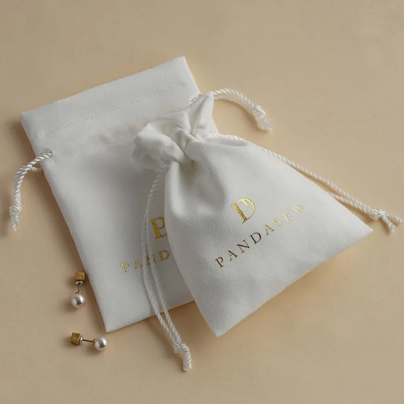 White Suede Gift Bags 3x4inch 3.5x4.7inch  4x6inch 4.7x6inch Custom Jewelry Logo Dust Sack Makeup Flannel Drawstring Pouches
