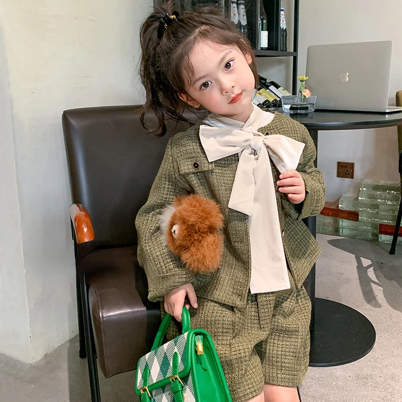 

Детская одежда, Новинка весна-осень 2022, костюмы для девочек, корейская детская одежда, Модный милый однотонный комплект одежды для маленьки...