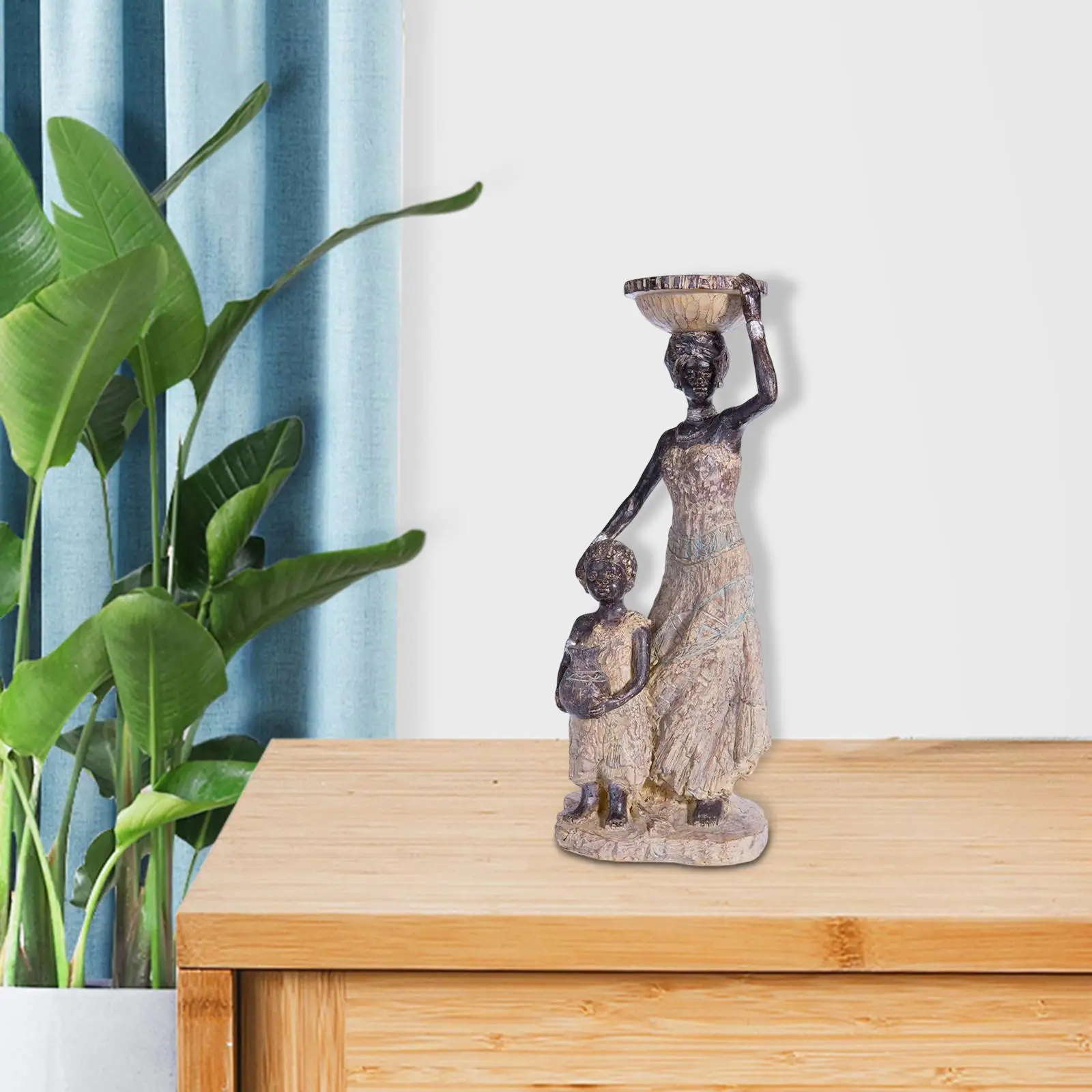 

African Statue Desktop Collectable Sculpture Ornament Art Craft Mon and Child Figurine for Bedroom Home Cafe Gifts Living Room