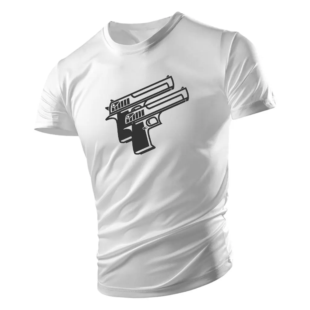 

New Adult Fashion Print T-Shirt White Men's Desert Eagle Game Fitness Sports Quick Dry Short Sleeve Multicolor Oversized