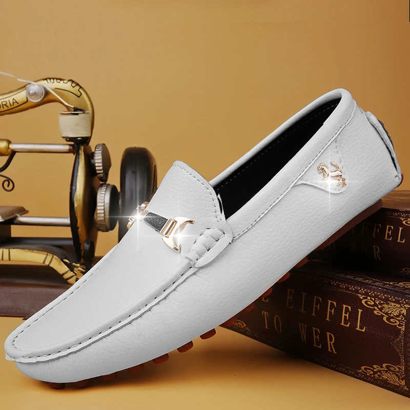 

Loafers Men Luxury Fashion Driving Flats Black White Slip-on Shoes Minimalist Style Casual Leather Shoes Men Shoes Size 37-48