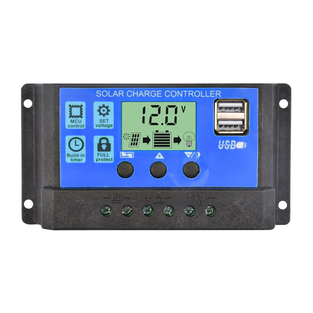 Solar Controller Module 12V/24V 30A 20A 10A Solar Regulator Module PWM Battery Charger LCD Display Dual USB 5V Output Module