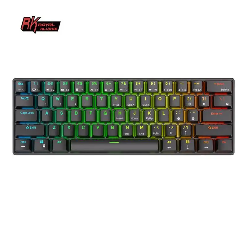 

Механическая клавиатура RK61 ROYAL KLUDGE 60%, 61 клавиша, ультракомпактная Беспроводная игровая Bluetooth клавиатура RGB для настольного ПК, планшета, ноутбука