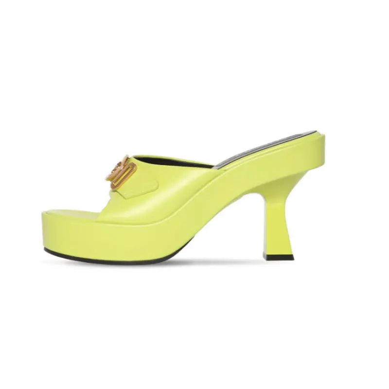 New European and American High-heeled Slippers with Thick Soles In Summer Fashion Metal Belt Buckle Show Sandals