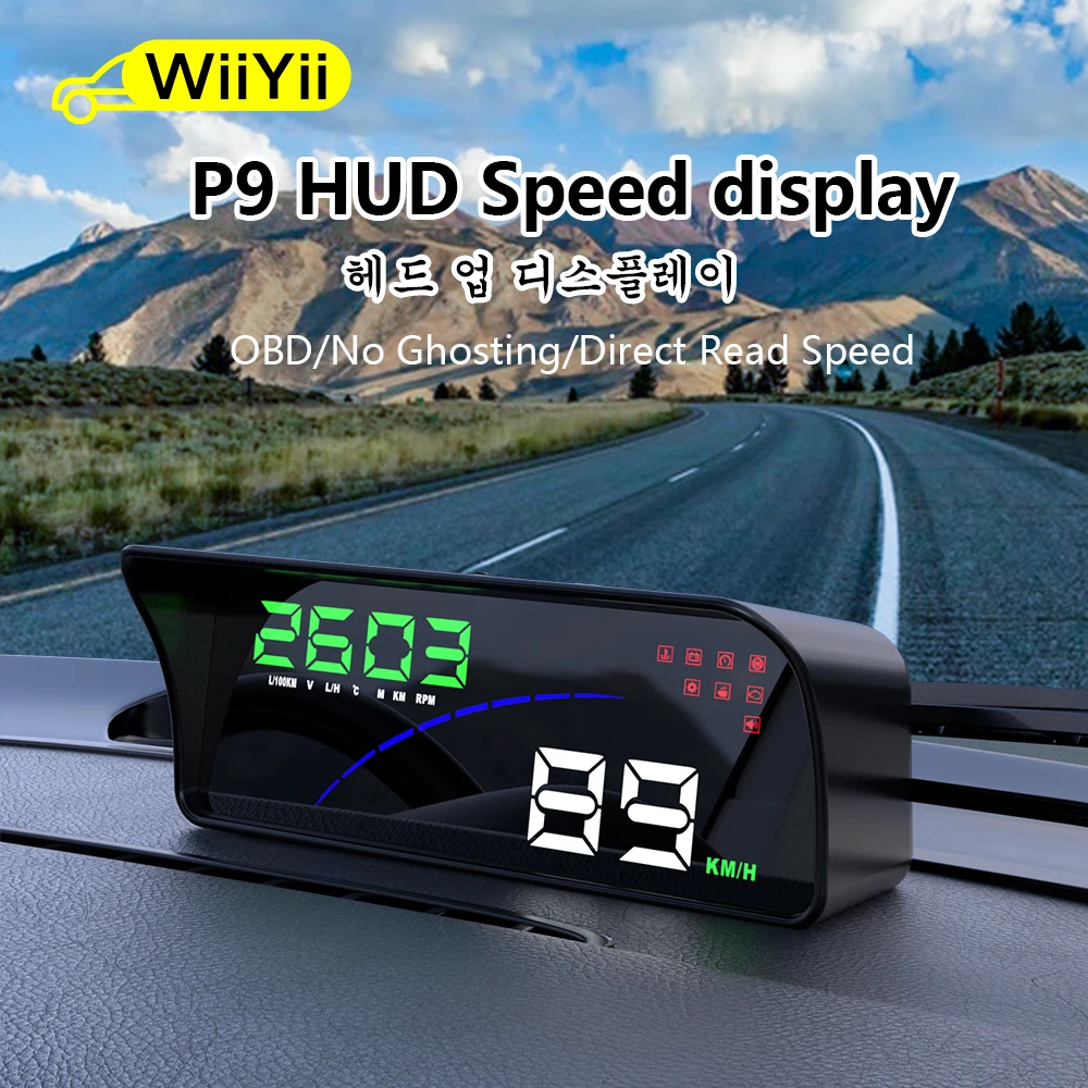 

WIIYII P9 Car HUD Head Up Display OBD Smart Digital Meter For Most OBD2 EUOBD Cars P9 HD Projector Display The Car Dashboard
