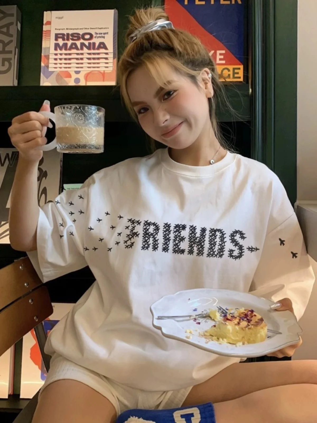 Rocky Life Small Aircraft Large V-Shaped Female Cotton Casual Fashion Brand Men's Couple Summer Short sleeve T-shirt